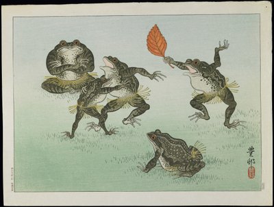 Frogs Wrestling, 1930s by Ohara Koson